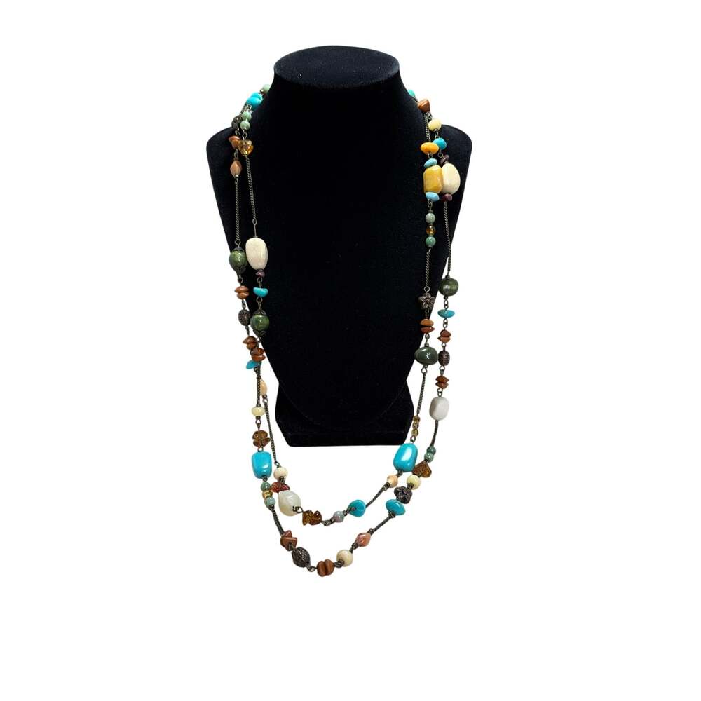 Multicolor Mixed Bead Long Necklace Boho Southwestern Layered Statement Artisan